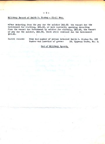 BISHOP, Smith B. Civil War pension papers 1